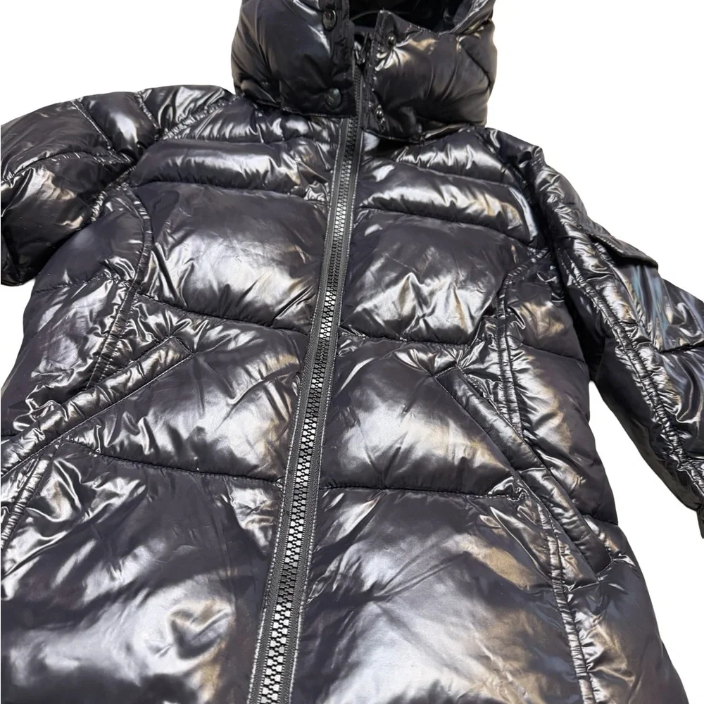 ✨S13 New‎ York Girls Glossy Black Hooded Puffer Jacket Size 12✨
